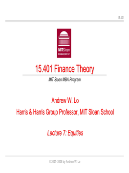 15.401 Finance Theory I, Equities