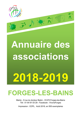 Annuaire Des Associations 2018-2019 FORGES-LES-BAINS