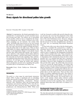 Ovary Signals for Directional Pollen Tube Growth