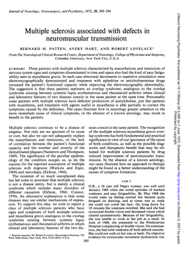 Multiple Sclerosis Associated with Defects in Neuromuscular Transmission