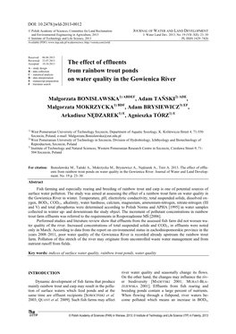 The Effect of Effluents from Rainbow Trout Ponds on Water Quality in the Gowienica River 25