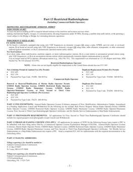 Part 13 Restricted Radiotelephone (Including Commercial Radio Operator)