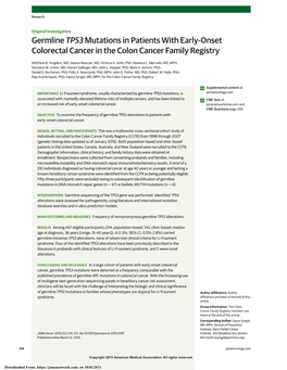 Germline TP53 Mutations in Patients with Early-Onset Colorectal Cancer in the Colon Cancer Family Registry