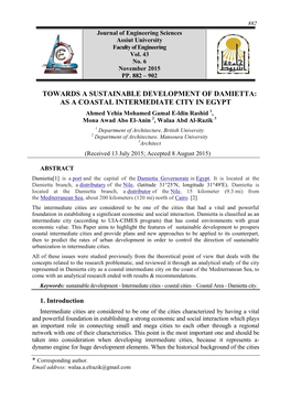 Towards a Sustainable Development of Damietta: As a Coastal Intermediate City in Egypt