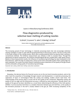 Flow Diagnostics Produced by Selective Laser Melting of Cutting Nozzles