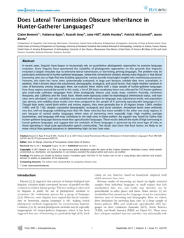 Does Lateral Transmission Obscure Inheritance in Hunter-Gatherer Languages?