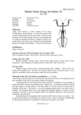 Mantis Study Group Newsletter 12 (May 1999)