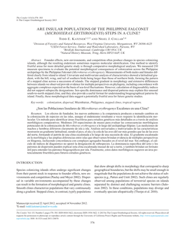 Are Insular Populations of the Philippine Falconet (Microhierax Erythrogenys) Steps in a Cline?