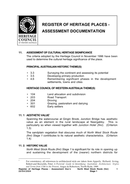 Register of Heritage Places - Assessment Documentation