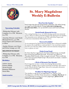 St. Mary Magdalene Weekly Bulletin