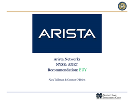 Arista Networks NYSE: ANET Recommendation: BUY