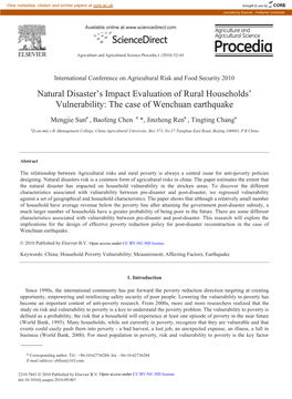 Natural Disaster's Impact Evaluation of Rural Households' Vulnerability