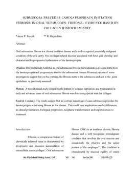 Submucosa Precedes Lamina Propria in Initiating Fibrosis in Oral Submucous Fibrosis - Evidence Based on Collagen Histochemistry