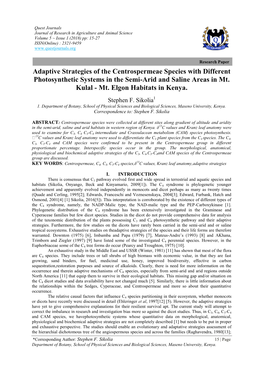 Adaptive Strategies of the Centrospermeae Species with Different Photosynthetic Systems in the Semi-Arid and Saline Areas in Mt