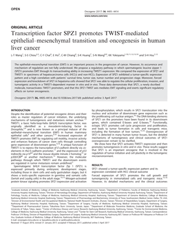 Transcription Factor SPZ1 Promotes TWIST-Mediated Epithelial–Mesenchymal Transition and Oncogenesis in Human Liver Cancer