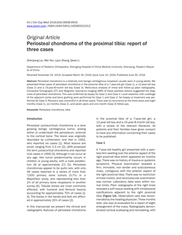 Original Article Periosteal Chondroma of the Proximal Tibia: Report of Three Cases