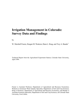 Irrigation Management in Colorado: Survey Data and Findings By