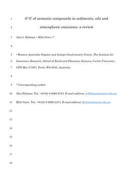 Δ13c of Aromatic Compounds in Sediments, Oils And