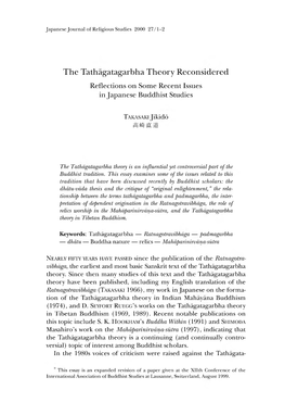 The Tathagatagarbha Theory Reconsidered Reflections on Some Recent Issues in Japanese Buddhist Studies