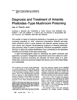 Diagnosis and Treatment of Amanita Phalloides-Type Mushroom Poison- Ing-Use of Thioctic Acid