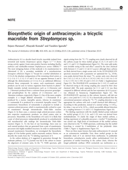 Biosynthetic Origin of Anthracimycin: a Tricyclic Macrolide from Streptomyces Sp