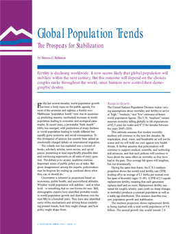 Global Population Trends: the Prospects for Stabilization