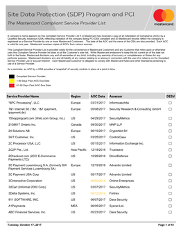 Service Provider Name Region AOC Date Assessor DESV