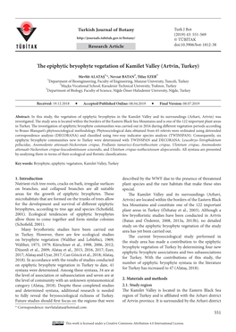 The Epiphytic Bryophyte Vegetation of Kamilet Valley (Artvin, Turkey)