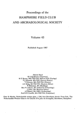 Proceedings of the HAMPSHIRE FIELD CLUB and ARCHAEOLOGICAL SOCIETY