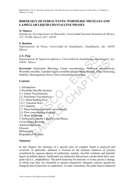 Rheology of Surfactants: Wormlike Micelles and Lamellar Liquid Crystalline Phase - O