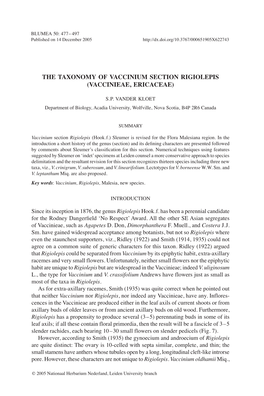 The Taxonomy of VACCINIUM Section RIGIOLEPIS (Vaccinieae, Ericaceae)