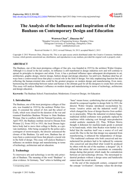 The Analysis of the Influence and Inspiration of the Bauhaus on Contemporary Design and Education