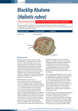 Blacklip Abalone (Haliotis Rubra) Exploitation Status Overfished to Recruitment Overfished