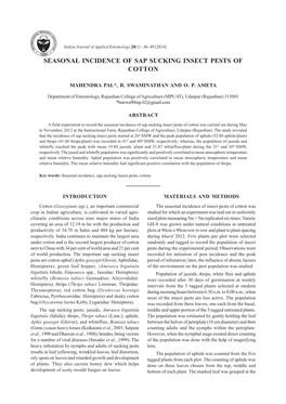 Seasonal Incidence of Sap Sucking Insect Pests of Cotton