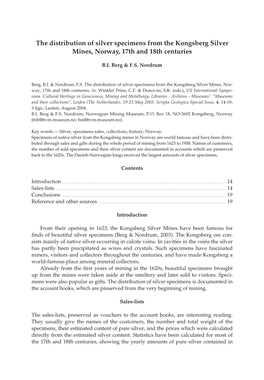 The Distribution of Silver Specimens from the Kongsberg Silver Mines, Norway, 17Th and 18Th Centuries