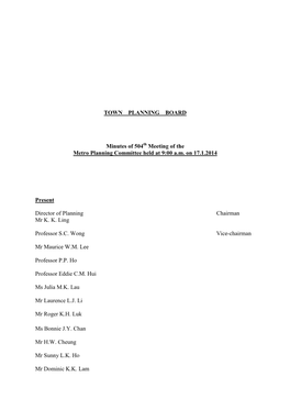 TOWN PLANNING BOARD Minutes of 504 Meeting of the Metro Planning