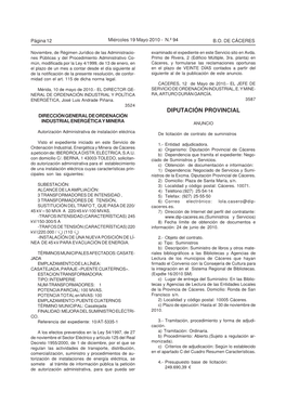 Diputación Provincial Dirección General De Ordenación Industrial Energética Y Minera Anuncio