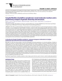 Canada Warbler (Cardellina Canadensis): Novel Molecular Markers and a Preliminary Analysis of Genetic Diversity and Structure