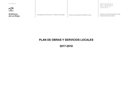 PLAN DE OBRAS Y SERVICIOS LOCALES 2017-2018 PROPUESTA DEFINITIVA FECHA: 25 De Mayo De 2017