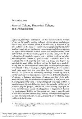 Material Culture, Theoretical Culture, and Delocalization