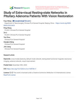 Study of Extra-Visual Resting-State Networks in Pituitary Adenoma Patients with Vision Restoration