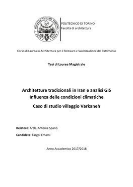 Architetture Tradizionali in Iran E Analisi GIS Influenza Delle Condizioni Climatiche Caso Di Studio Villaggio Varkaneh