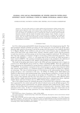 Arxiv:1808.03546V3 [Math.GR] 3 May 2021 That Is Generated by the Central Units and the Units of Reduced Norm One for All ﬁnite Groups G