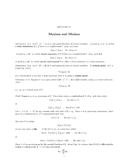 Lecture 11: Maxima and Minima