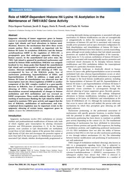 Role of Hmof-Dependent Histone H4 Lysine 16 Acetylation in the Maintenance of TMS1/ASC Gene Activity