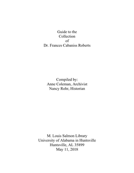 Guide to the Collection of Dr. Frances Cabaniss Roberts