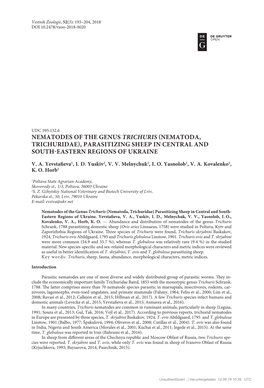 Nematodes of the Genus Trichuris (Nematoda, Trichuridae), Parasitizing Sheep in Central and South-Eastern Regions of Ukraine