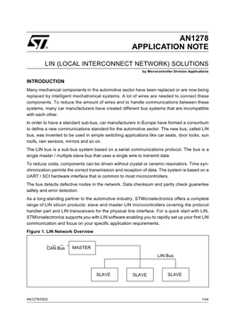LIN (LOCAL INTERCONNECT NETWORK) SOLUTIONS by Microcontroller Division Applications