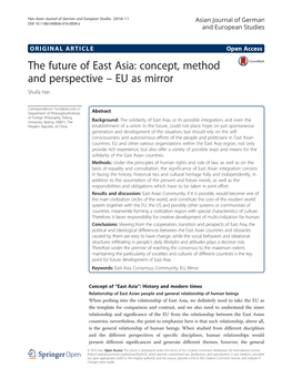 The Future of East Asia: Concept, Method and Perspective – EU As Mirror Shuifa Han