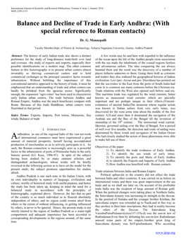 Balance and Decline of Trade in Early Andhra: (With Special Reference to Roman Contacts)